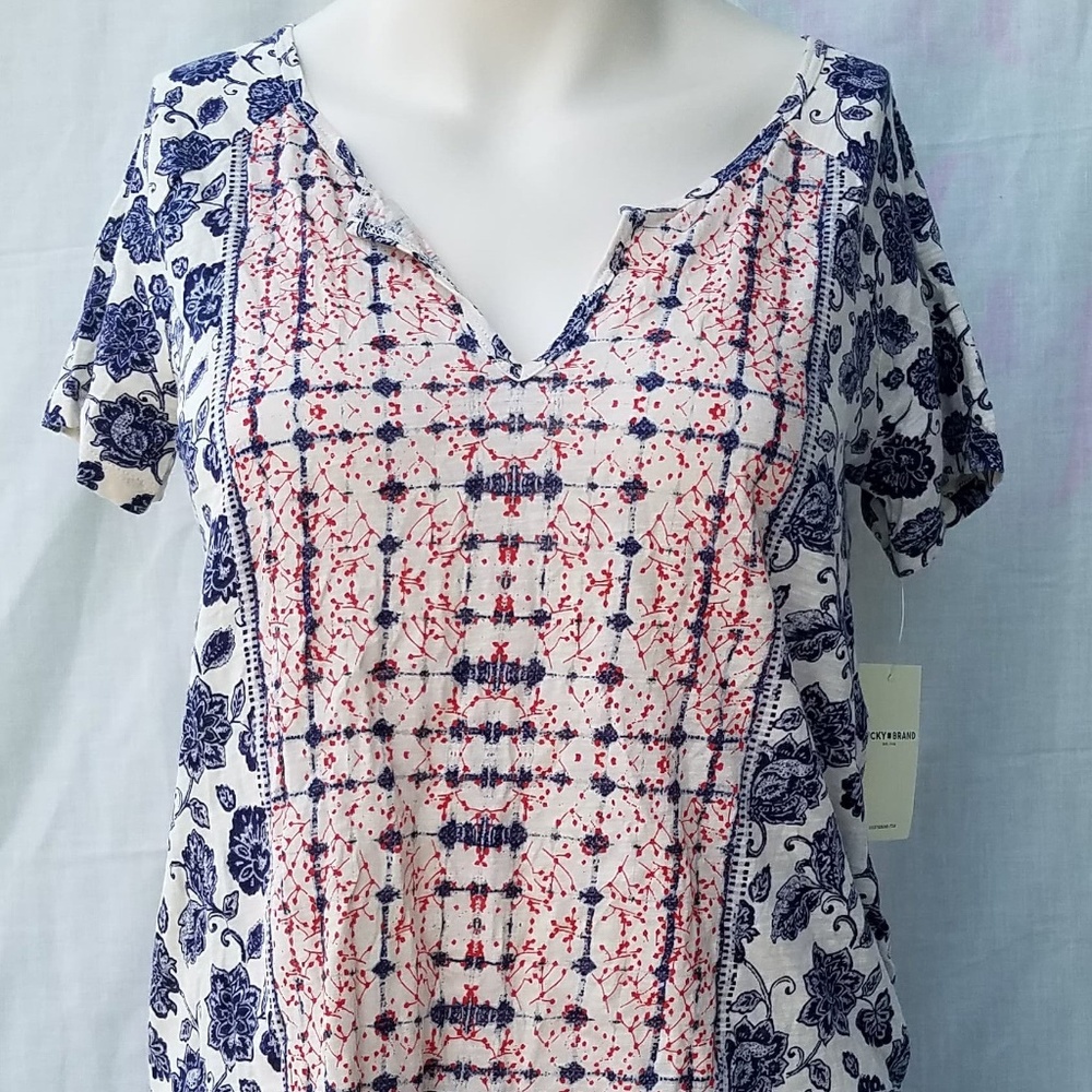 Lucky Brand Indian Floral Border Tee  NWT